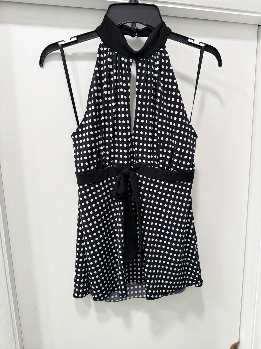 IZ Byer California, Black and White Polka Dot Halter Top, size L